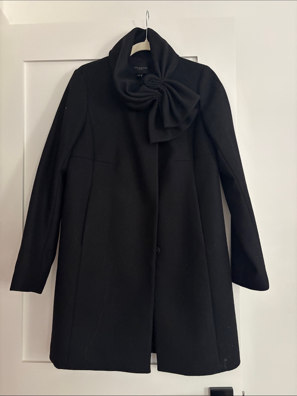 Ann Taylor Black Wool Scarf-Detail Coat